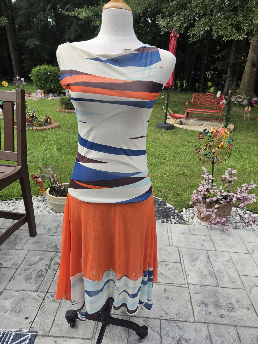 One-Shoulder Orange & Multi-Stripe Women’s Dress